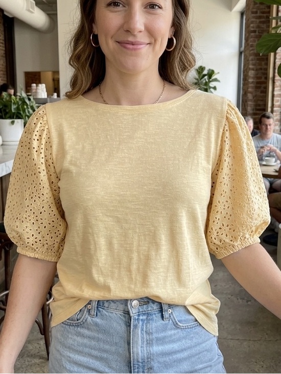 Cupio Tops - Women's Pale Yellow Puff-Sleeve Knit Top